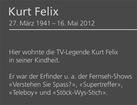 Erinnerungstafel der Stadt Wil für TV-Legende Kurt Felix